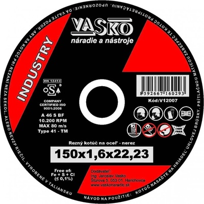 Rezný kotúč na kov a nerez 150 x 1,6 x 22,2 INDUSTRY