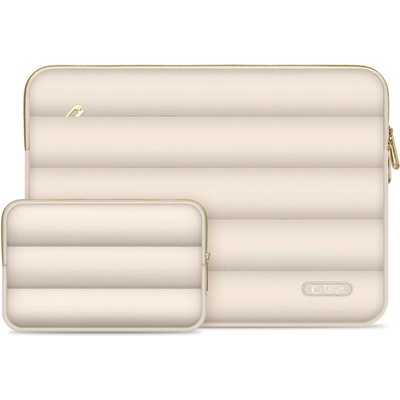Tech-Protect Елегантен калъф и органайзер за аксесоари за MacBook 13, MacBook 14 и лаптопи до 14 инча - Tech-Protect Puffy Laptop Sleeve and Accessories Bag 14 (бежов) (THP3479)