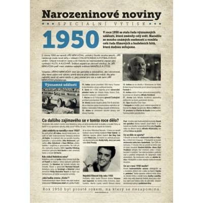 Narozeninové noviny 1950 s vlastním textem a fotografií S textem