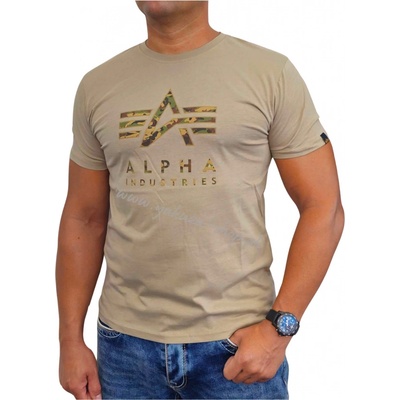 Alpha Industries tričko pánske Camo PP T vintage sand hnedé pieskové