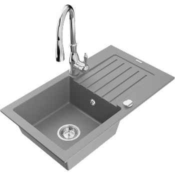 Mexen Pablo гранитна мивка 1-камера с отцедник и кухненски кран Savita, сив - 6510-71-672601-00 (6510-71-672601-00)