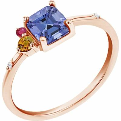 Eppi Cluster prsteň s asscher tanzanitom padparadscha zafírom rubínom a diamantom Esme R45606