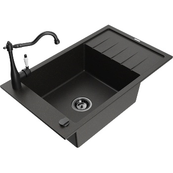 Mexen Elias гранитна мивка с 1 камера и отцедник и кухненски смесител Carla, черен/златен металик - 6511-75-670700-70-B (6511-75-670700-70-B)