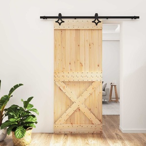 vidaXL Преплъзваща се врата Естествено и черно 90 x 210 cm (3445076)