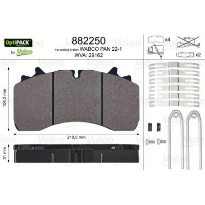 VALEO Sada brzdových destiček, kotoučová brzda OPTIPACK 882250