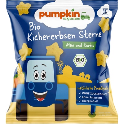 Pumpkin Organics Био звездички от нахут Pumpkin Organics - С царевица и тиква, 20 g (202689)