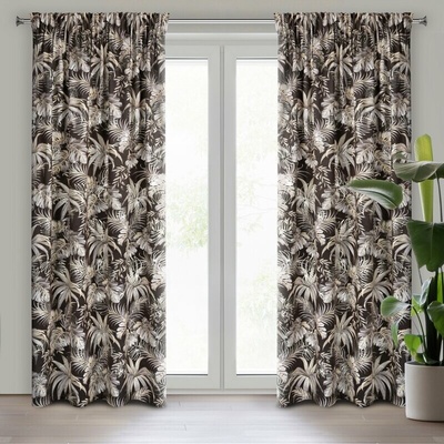 Takoy Záves RODOS z mäkkého zamatu s potlačou exotických listov so striebornými prvkami 140 x 270 cm-HF-405402 | 140 x 270 cm