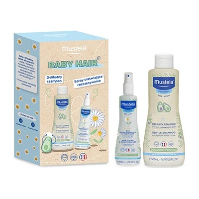 Mustela Baby Hair sada: detský šampón na vlasy, 500 ml + detský sprej na vlasy, 200 ml
