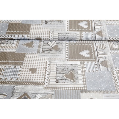 MADE IN ITALY Látka bavlna šedohnědé srdíčka Béžová Šířka 140 cm