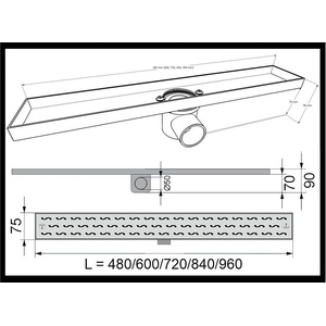  ЛИНЕЕН ПОДОВ СИФОН tile НЕРЪЖДАЕМ С КЛАПА ф50 600мм (100621)