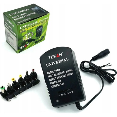 UNIVERZÁLNÍ SÍŤOVÝ ADAPTÉR 3-12V DC 36W 3A + 6 KONEKTORŮ