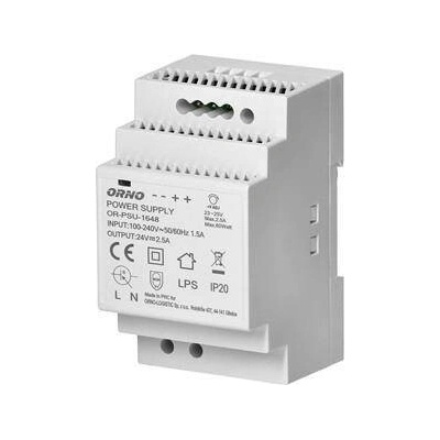 Napájecí zdroj na lištu DIN 24VDC, 2,5A, 60W, šířka 3 moduly