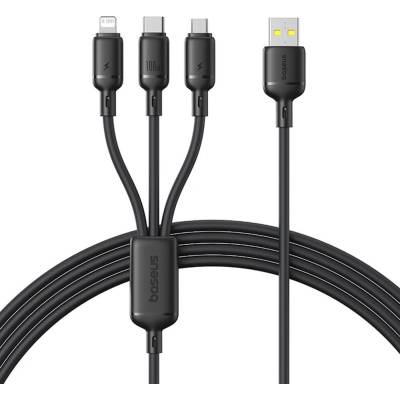 Baseus Универсален USB-A кабел с Lightning, microUSB и USB-C конектори - Baseus Silky 3-in-1 Universal Data Cable 100W (черен) (150cм) (P10377705123-00)