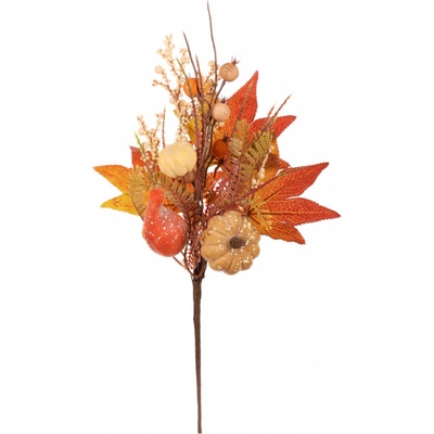 Jesenná umelá vetva Tekvička, lístie a bobule oranžová, 35 cm