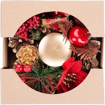 Svietnik MagicHome Vianoce s čečinou a kvetom prírodný 15 cm