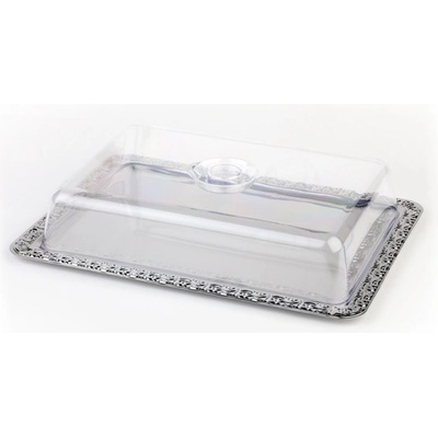APS Servírovací tác obdelníkový s víkem 420x310mm Schöner Essen inox průhledná