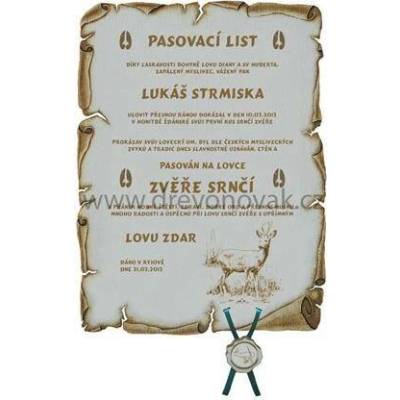 Dřevo Novák Pasovací list srnec č.734 Pasovací list srnec pergamen z překližky