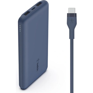 Belkin BOOST CHARGE преносимо зарядно устройство за спешни случаи с 2 USB + Type-C порта, 10000 mAh, бързо зарядно устройство + кабел Type-C, ТЪМНОСИНЬО (BPB011BTBL)