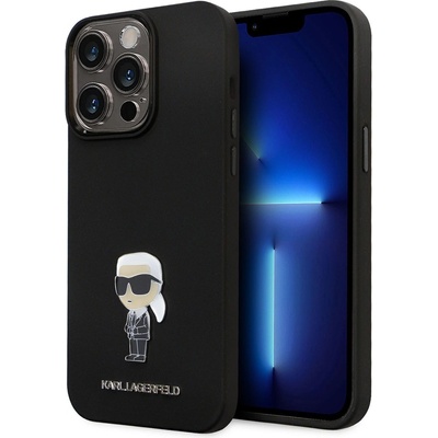 KARL LAGERFELD Гръб Karl Lagerfeld за iPhone 15 Pro Max, Liquid Silicone, Metal Ikonik, Черен (3666339166021)