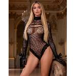 SuperLove Sexy Fishnet Long Sleeves Bodysuit 3634 Black XS-M