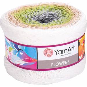 YARNART Flowers 274 White Green Плетива прежда (Flowers 274)