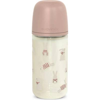 Suavinex Fľaša sklo Wonderland new fyziologická SX PRO +3 MF Ružový králik 240 ml