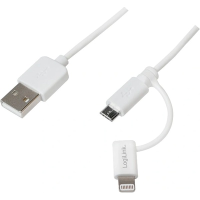 LogiLink USB 2.0 кабел USB-A/M - Micro-USB + Lightning/M, бял, 1 м