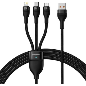 Baseus Кабел за данни 3в1, USB, 66W, 1.2m - Baseus Flash Series 2 (CASS040001) - черен