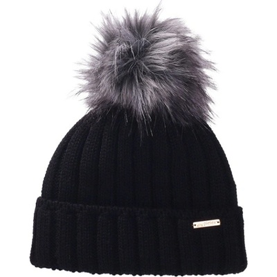 Pletex pletená čepice s fleecovou podšívkou a bambulí z umělé kožešiny L486 Černá