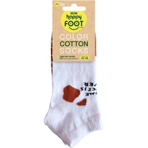 AGIVA Мъжки дизайнерски чорапи с къс конч от пениран памук Agiva Happy Foottopia, Бял/Кафяв, 43-46 (AGIVA-329)