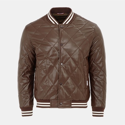 Firetrap Яке Firetrap Men's Faux Leather Button Long Sleeve Quilted Jacket - Coffee