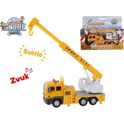 Kids Globe Traffic jeřáb kov 15cm na zpětný chod na baterie se světlem a zvukem v krabičce