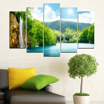 Vivid Home Картини пана Vivid Home от 5 части, Водопад, Канава, 110x65 см, Стандартна форма №0224