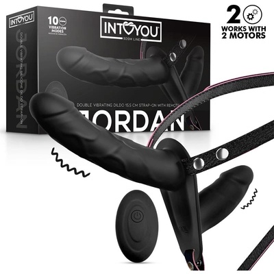 INTOYOU Jordan Double Vibrating Dildo Strap-on with Remote Black