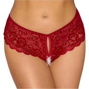Cottelli Collection - дамски прашки с отворено дъно - дантела - червен - L