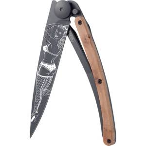 DEEJO 1gb175 tattoo black / Ултралеко джобно ножче с дръжка от екзотичен хвойнов корен (1gb175)