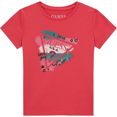 GUESS Коралова тениска с къс ръкав с цветна щампа отпред за момиче Guess
