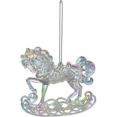 Clayre & Eef Stříbrná vánoční ozdoba houpací koník 10*3*10 cm