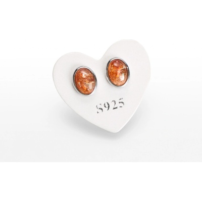 SVĚT KAMENŮ s.r.o. Stříbrné náušnice sluneční kámen v objímce ovál 00250634