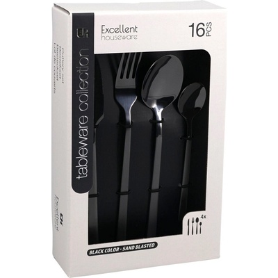 Excellent Houseware Sada černých příborů 16 ks