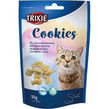 TRIXIE Cat Cookies - Лакомство за котки, вкусни бисквити със сьомга и катнип, 50 гр