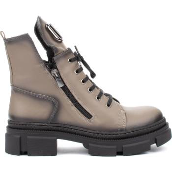 Image 1 of Дамски боти в тъмно бежов цвят с два ципа и връзки