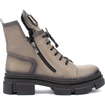 Дамски боти в тъмно бежов цвят с два ципа и връзки