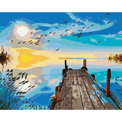 Zuty Malování Podle Čísel Ráno Na Molu U Jezera 80 x 100 cm Plátno Rám