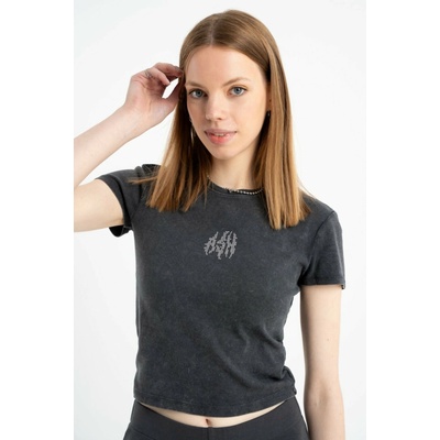 Reporter Young crop top Boxy s aplikací z kamínků šedá