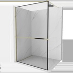 Mexen Kioto+ душ стена с рафт Walk-in 110 x 200 см, черна рамка, златна - 800-110-121-50-70 (800-110-121-50-70)