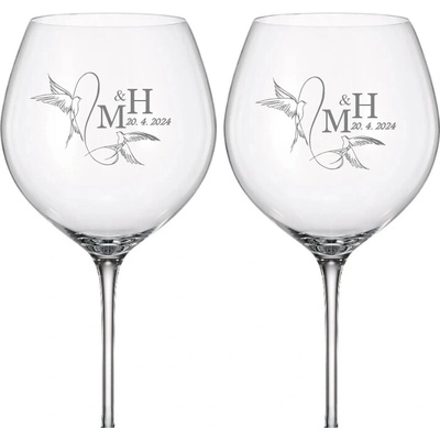 Dekorant Svadobné poháre na červené víno HOLUBICA 2 x 750 ml