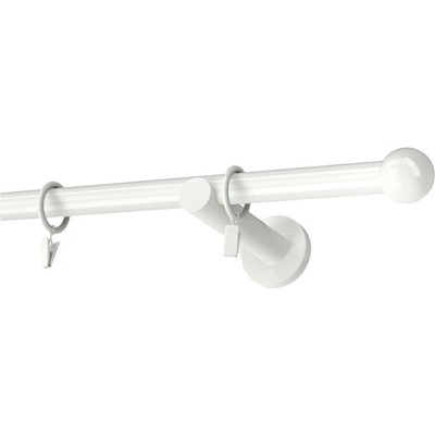KovovégarnýžeCZ Garnýž Ballo modern 19 mm bílá lesklá Jednořadá prodloužená 180 cm Kroužky s žabkou