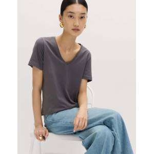 Marks & Spencer Тениска от чист памук с V-образен деколте Marks & Spencer сива Marks & Spencer | Siv | ЖЕНИ | 6