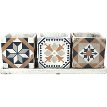 Esschert Design BETÓNOVÝ Kvetináč S MISKOU AZULEJOS 3KS 12,5X36X13 CM